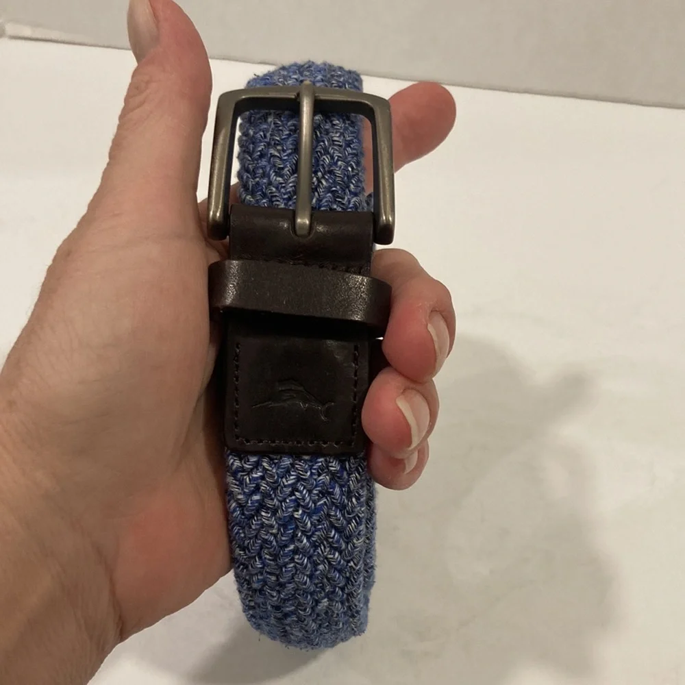 Tommy Bahama Fabric/Leather Blue Stretch Belt Size XL